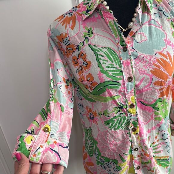 Lilly Pulitzer Pink and Blue Button Down Blouse - Picture 2 of 6